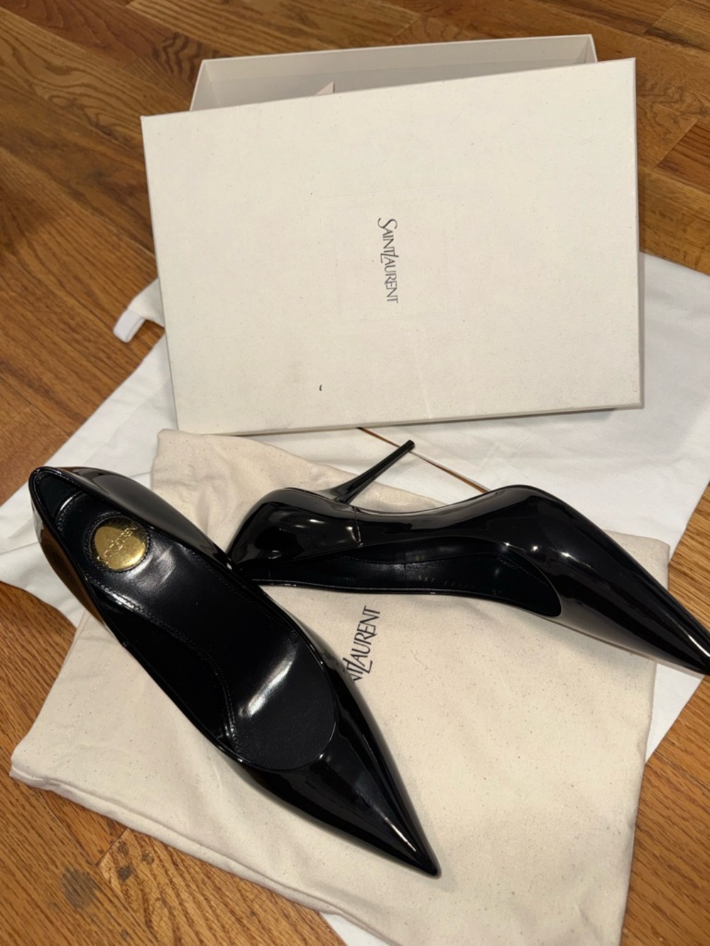 Saint Laurent Black Patent Pointed-Toe Stiletto Pumps